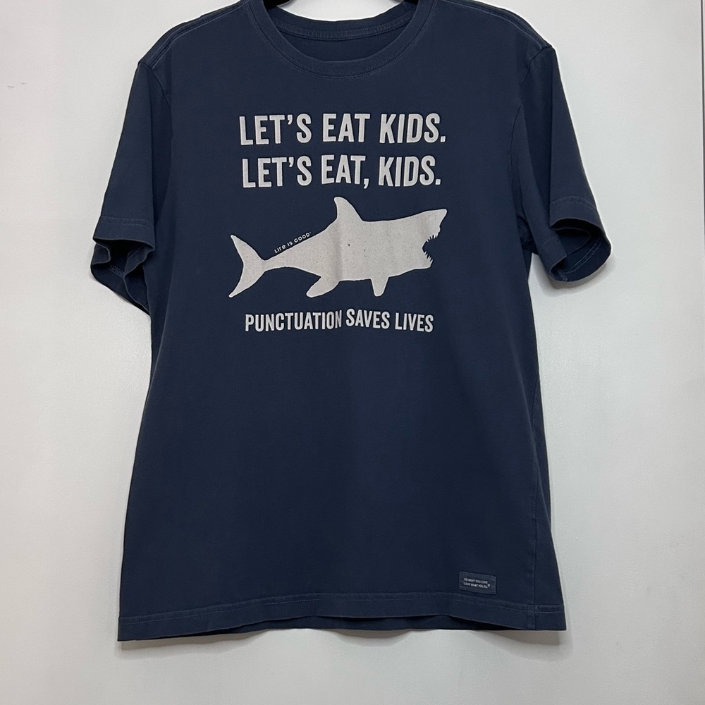 Life is Good Blue Shark Shirt, Size Mens Small